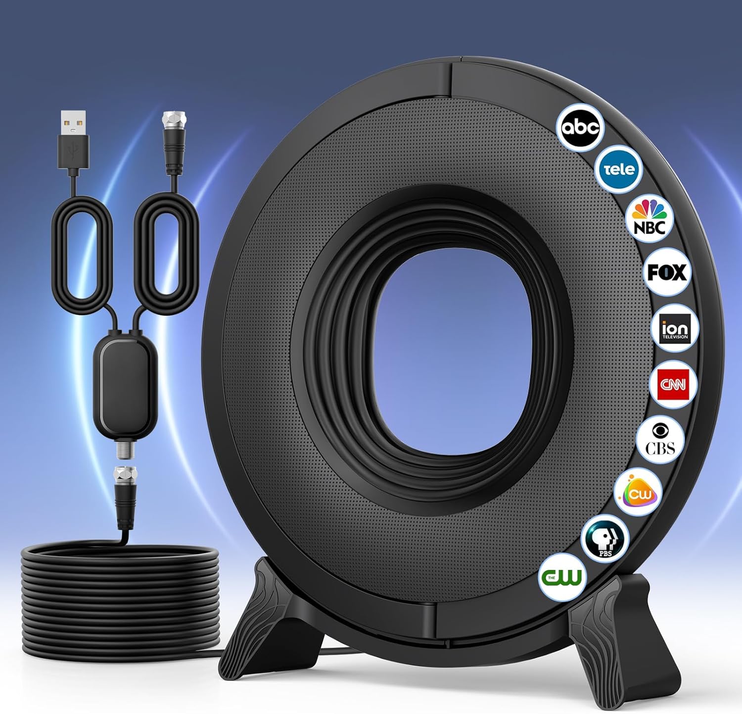 TV Antenna Indoor for Local Channels, 2025 Long Range Antenna for Smart TV 360° Reception,Digital TV Antennas for All Smart/Old TVs, Supports 4K 1080P HD VHF UHF